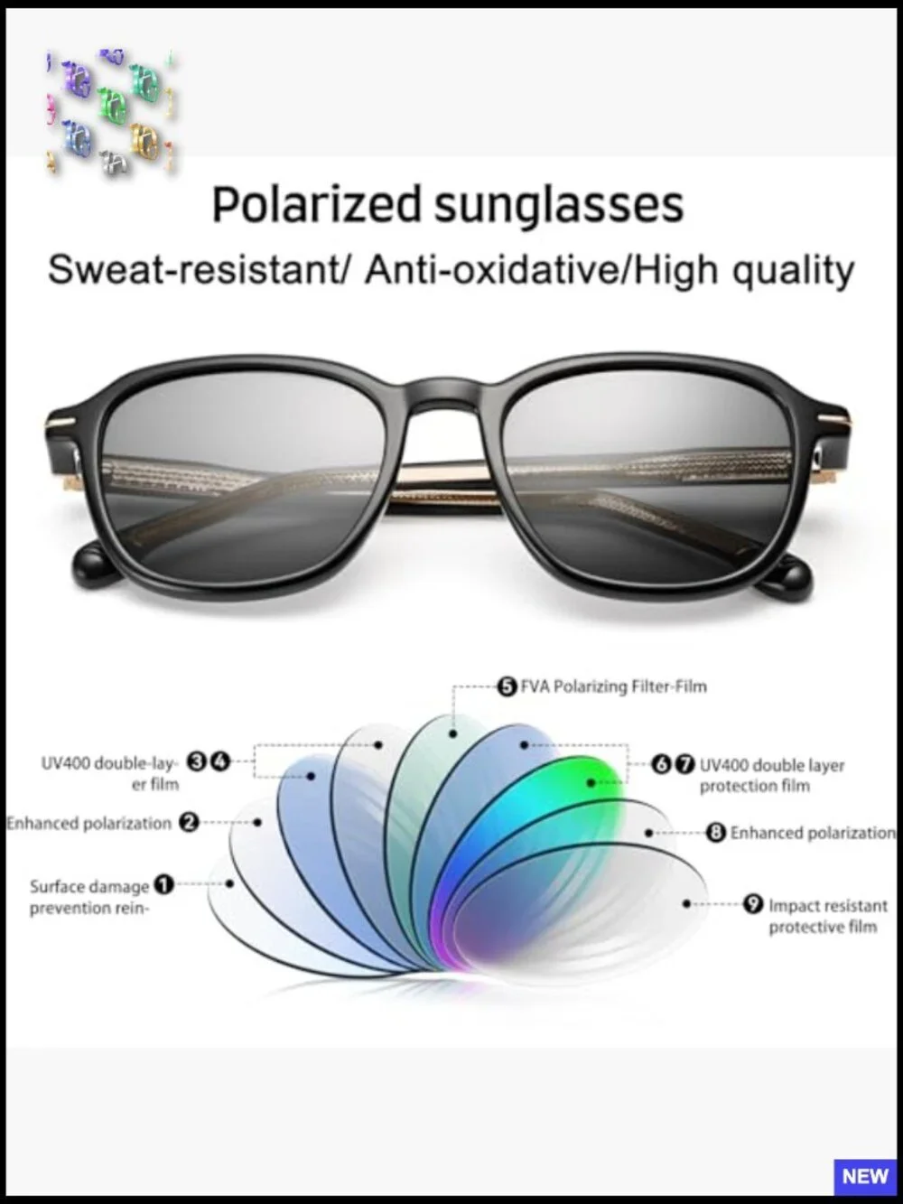 Retro Square Polarized Sunglasses UV400 Protection Lightweight TR Frame Acetate